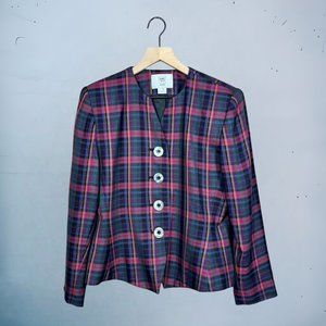 Amanda Smith Petites Vintage 80s 90s Fitted Button Front Plaid Blazer Size 10p